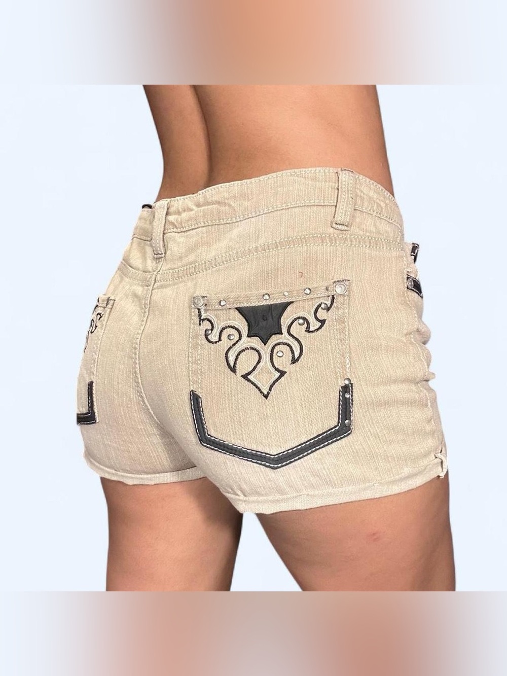 Y2K Grunge Studded Embroidered Shorts by Drama Gold!